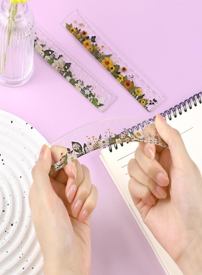 BAYTORY 4 Pack Clear Plastic Rulers 6 Inch, Aesthetic Acrylic Small Ruler, Measuring Drafting Metric Bulk Ruler with Centimeters for School Home Office (Clear Flower 6 Inch) - Image 5