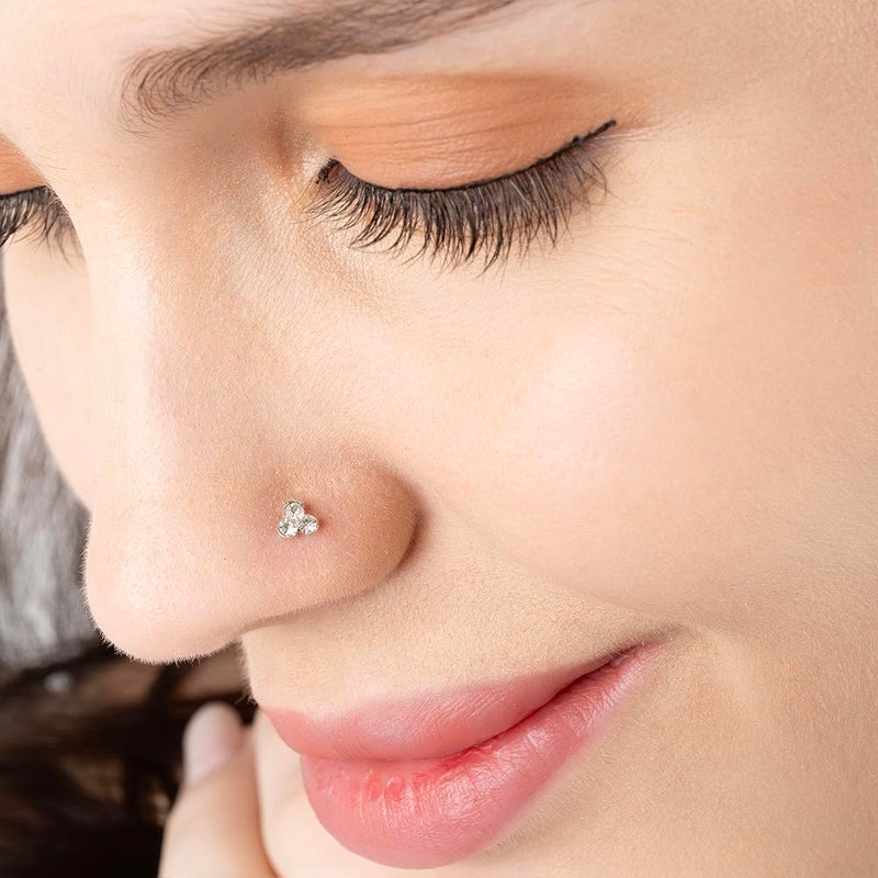 TOUCH925 Store 925 Silver Tri Cluster Nose Pin for Women and Girls | Triple CZ Studded Nose Pin in Pure Silver | Adjustable Dainty Nose Jewelry for Gifting & Ethnic Looks - Image 4