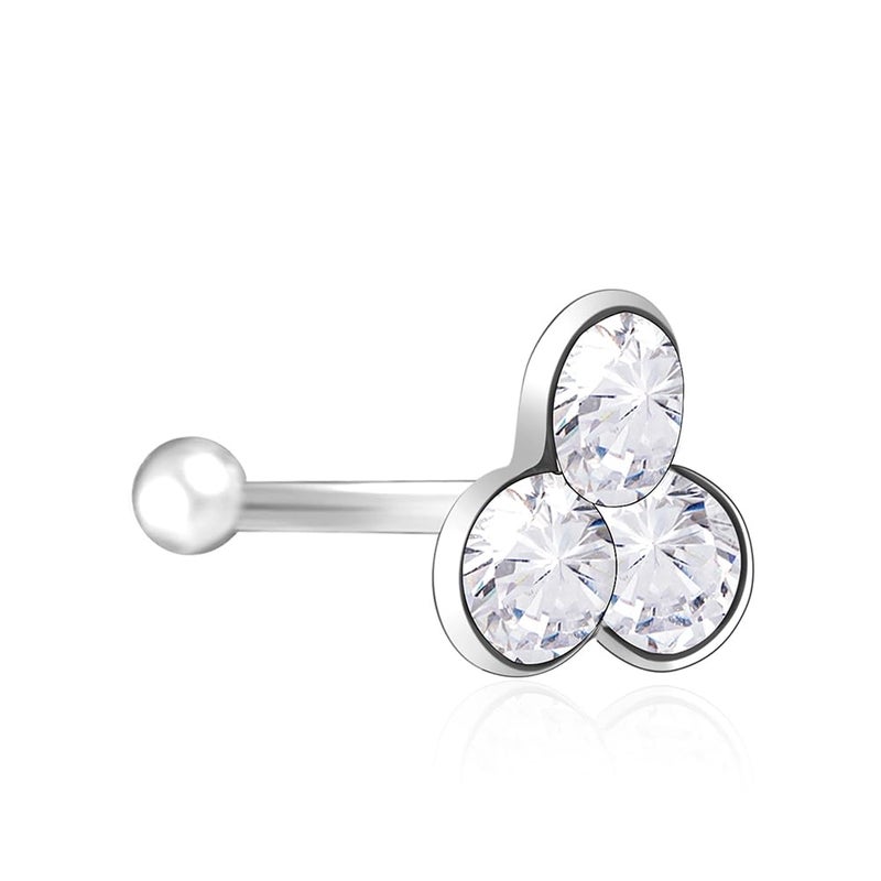 TOUCH925 Store 925 Silver Tri Cluster Nose Pin for Women and Girls | Triple CZ Studded Nose Pin in Pure Silver | Adjustable Dainty Nose Jewelry for Gifting & Ethnic Looks - Image 1