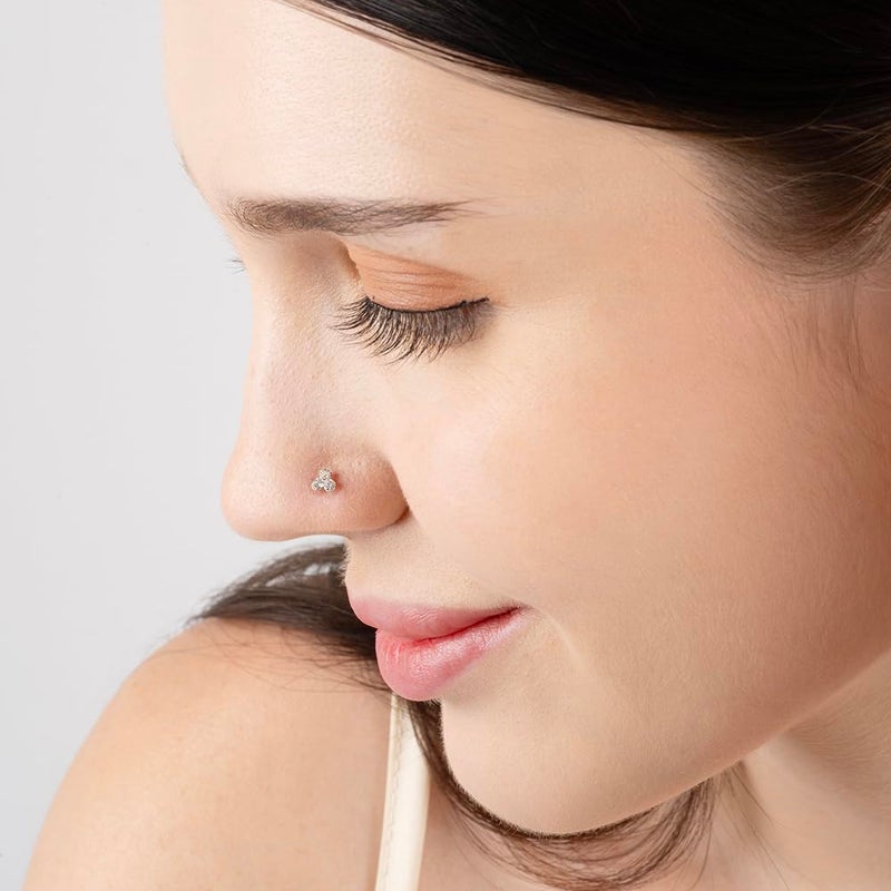 TOUCH925 Store 925 Silver Tri Cluster Nose Pin for Women and Girls | Triple CZ Studded Nose Pin in Pure Silver | Adjustable Dainty Nose Jewelry for Gifting & Ethnic Looks - Image 5