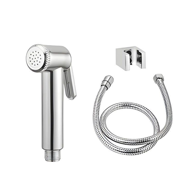 METWIN ABS Health Faucet for Toilet Seat in Bathroom with Holder and 1 M Stainless Steel Flexible Pipe Chrome - Image 1