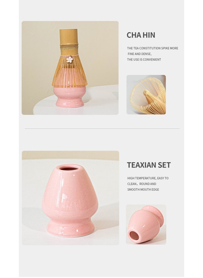 5-piece Japanese Matcha Set, for Traditional Tea Ceremony-Coarse Ceramic Perfect Handmade Matcha Kit to Prepare Traditional Matcha Tea, 100% Natural Matcha Gift Kit (pink) - Image 3