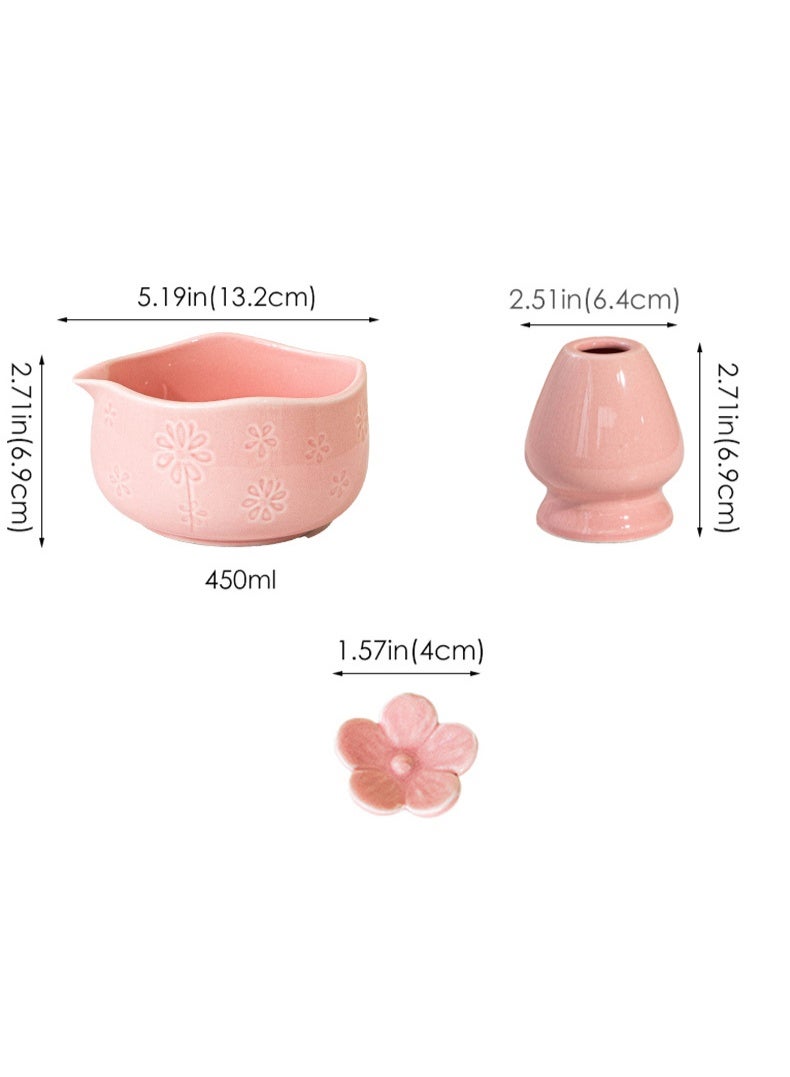 5-piece Japanese Matcha Set, for Traditional Tea Ceremony-Coarse Ceramic Perfect Handmade Matcha Kit to Prepare Traditional Matcha Tea, 100% Natural Matcha Gift Kit (pink) - Image 4