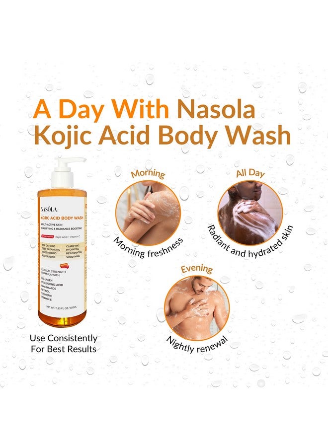 ناسولا غسول الجسم ناسولا بحمض الكوجيك + الكركم وفيتامين سي، جل استحمام كوري عضوي طبيعي مرطب ومقشر بدون رائحة للنساء والرجال - 11.83 أونصة سائلة - Image 4
