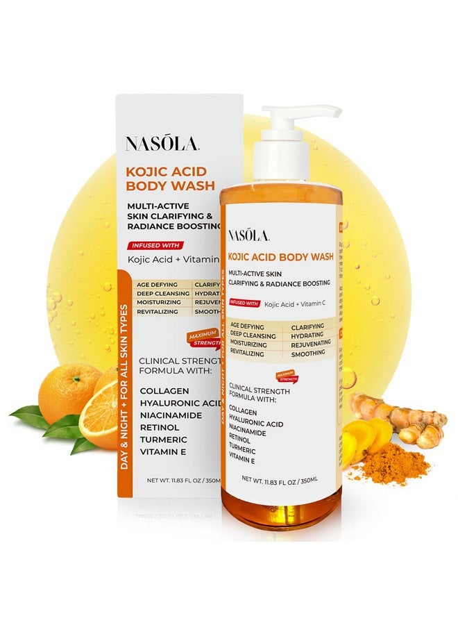 ناسولا غسول الجسم ناسولا بحمض الكوجيك + الكركم وفيتامين سي، جل استحمام كوري عضوي طبيعي مرطب ومقشر بدون رائحة للنساء والرجال - 11.83 أونصة سائلة - Image 1