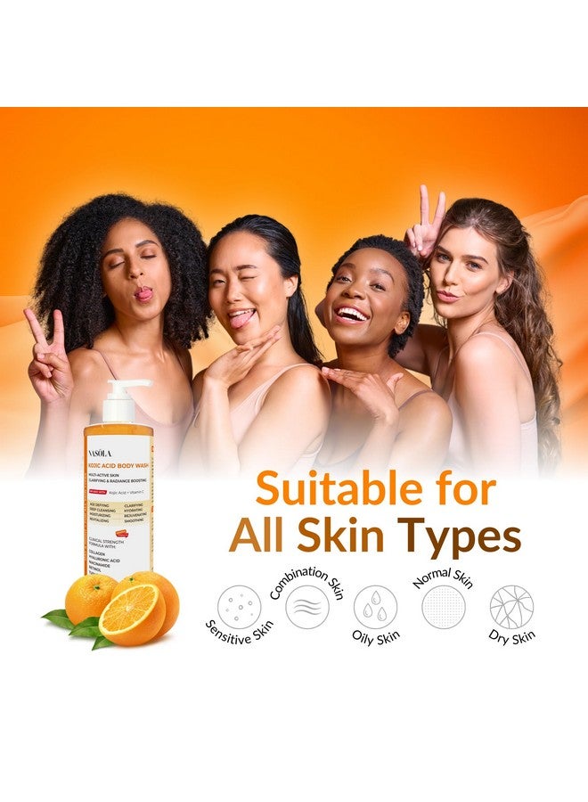 ناسولا غسول الجسم ناسولا بحمض الكوجيك + الكركم وفيتامين سي، جل استحمام كوري عضوي طبيعي مرطب ومقشر بدون رائحة للنساء والرجال - 11.83 أونصة سائلة - Image 5