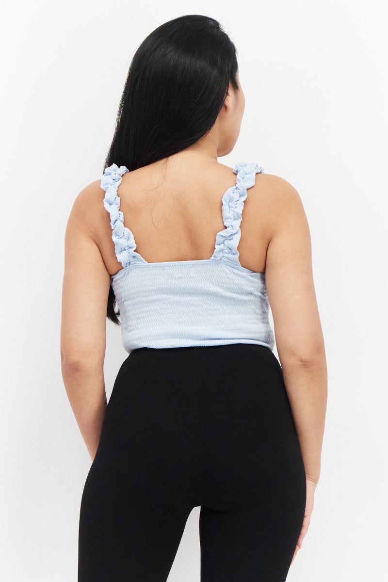 Lost + Wander Women Queen Anne Neck Sleeveless Textured Bodysuit, Light Blue - Image 4