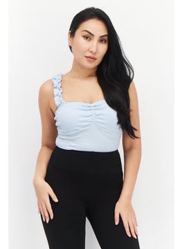 Lost + Wander Women Queen Anne Neck Sleeveless Textured Bodysuit, Light Blue  - Image 1