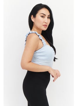 Lost + Wander Women Queen Anne Neck Sleeveless Textured Bodysuit, Light Blue  - Image 3