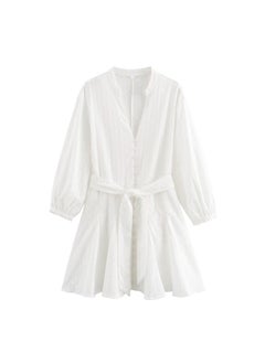 New Style European and American Speed Selling Womens Clothing Wholesale ZRA In-stock Hollow Out Embroidery Short Dress white