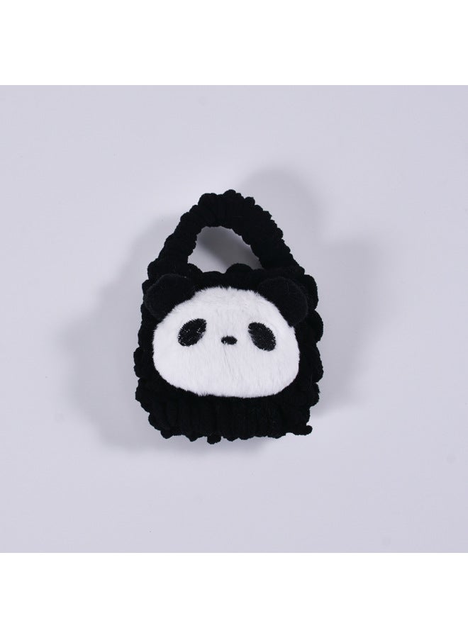 Pink Cute Cyber Red Bear Lion Wake Flower Plush Hand-woven Drop-resistant Headphone Bag Bluetooth Headphone Protective Cover Finished Product-Color:Little Black Panda - Image 1