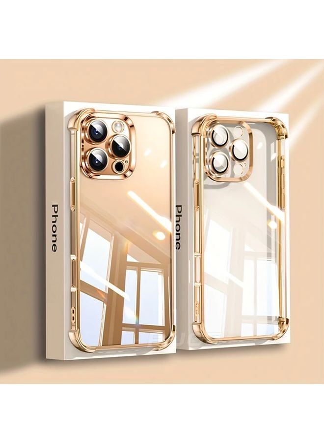 Light Blue Luxury Cushion Plating Shockproof Case for iPhone 16 Pro Max with Glass Lens Protector - Image 1
