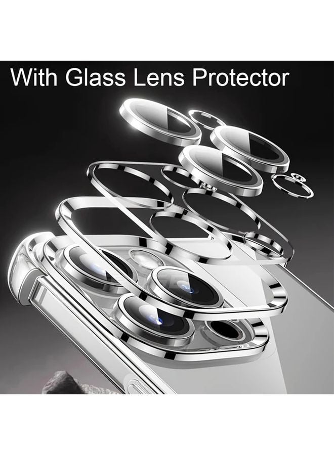 Light Blue Luxury Cushion Plating Shockproof Case for iPhone 16 Pro Max with Glass Lens Protector - Image 4