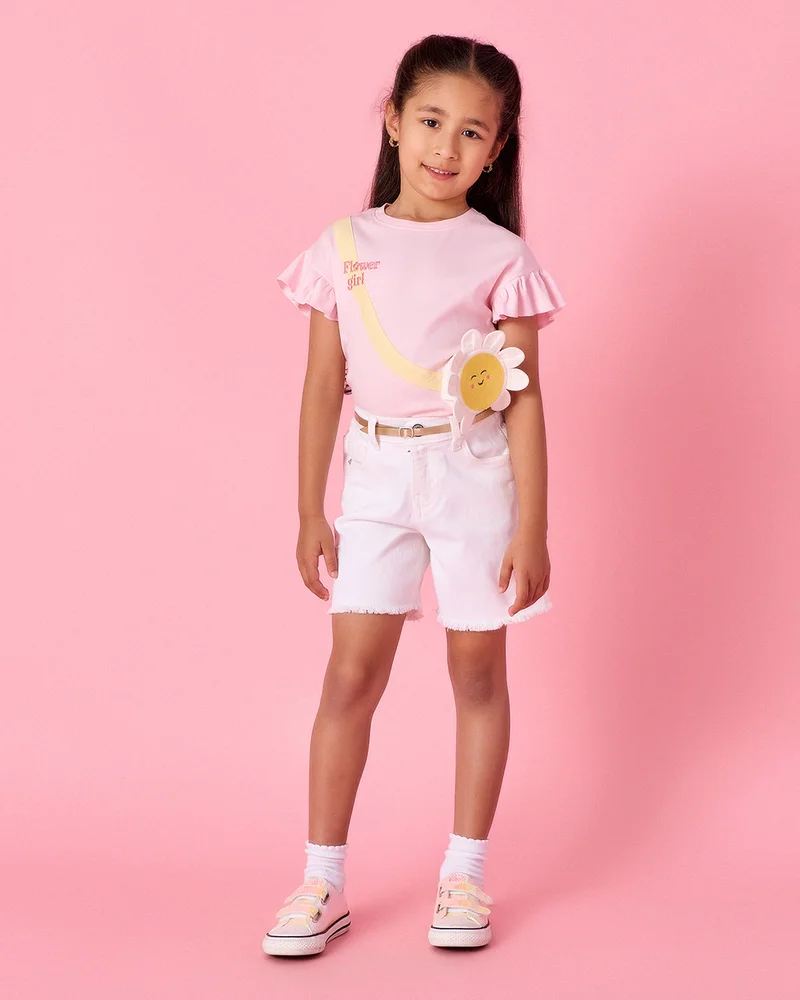 Redtag Girls White Shorts With Belt