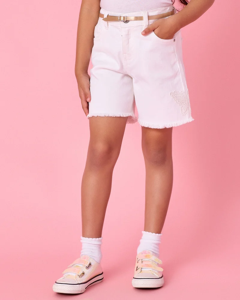 Redtag Girls White Shorts With Belt