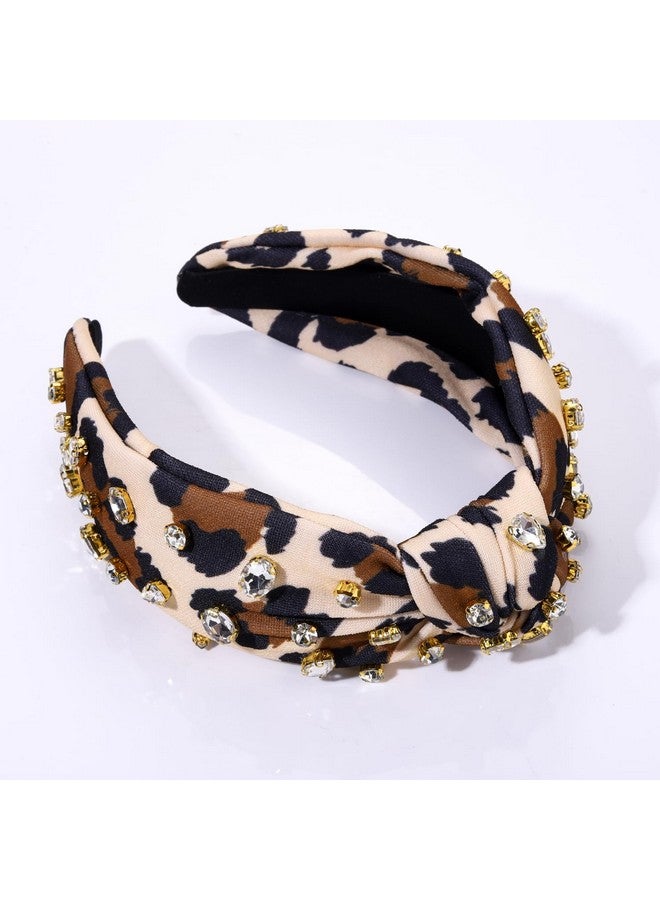 HSWE Leopard Knotted Headband For Women Pearl Rhinestone Jeweled Embellished Leopard Print Top Knot Hairband Cheetah Headpiece Statement Wide Turban Hair Hoop Funny Gifts For Girls Ladies Sister - Image 3