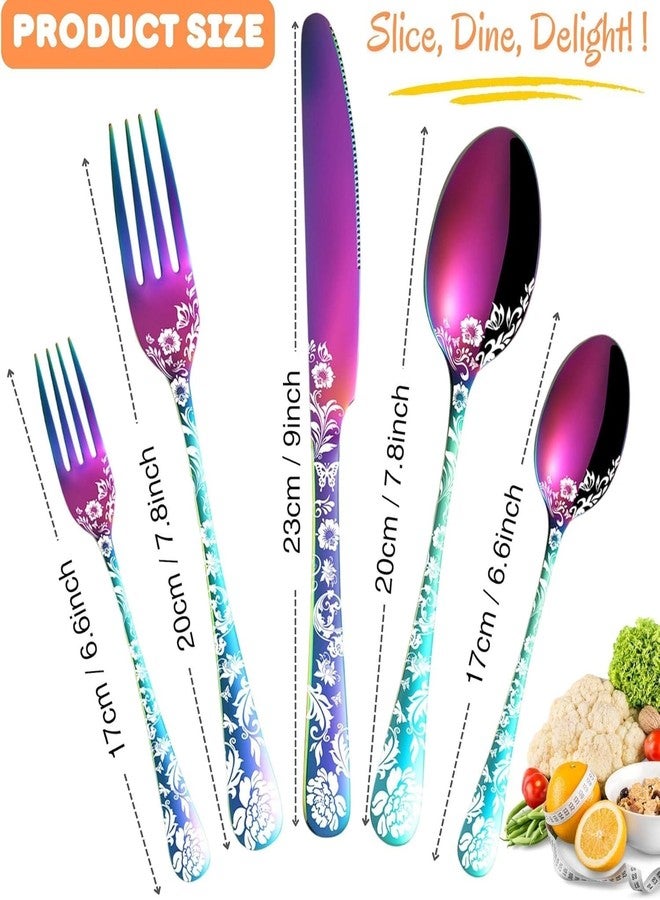 KESESU Silverware Set, KESESU 20 Pieces Stainless Steel Square Flatware Cutlery Set for 4, Modern Tableware Eating Utensils for Kitchen, Matte Finish, Dishwasher Safe – Rainbow (20, Rainbow) - Image 2