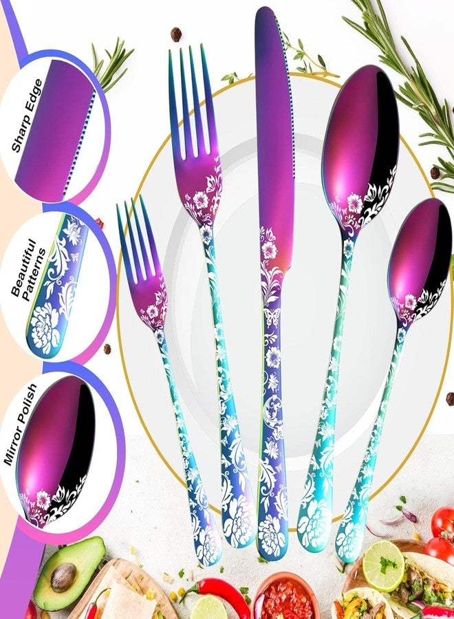 KESESU Silverware Set, KESESU 20 Pieces Stainless Steel Square Flatware Cutlery Set for 4, Modern Tableware Eating Utensils for Kitchen, Matte Finish, Dishwasher Safe – Rainbow (20, Rainbow) - Image 5