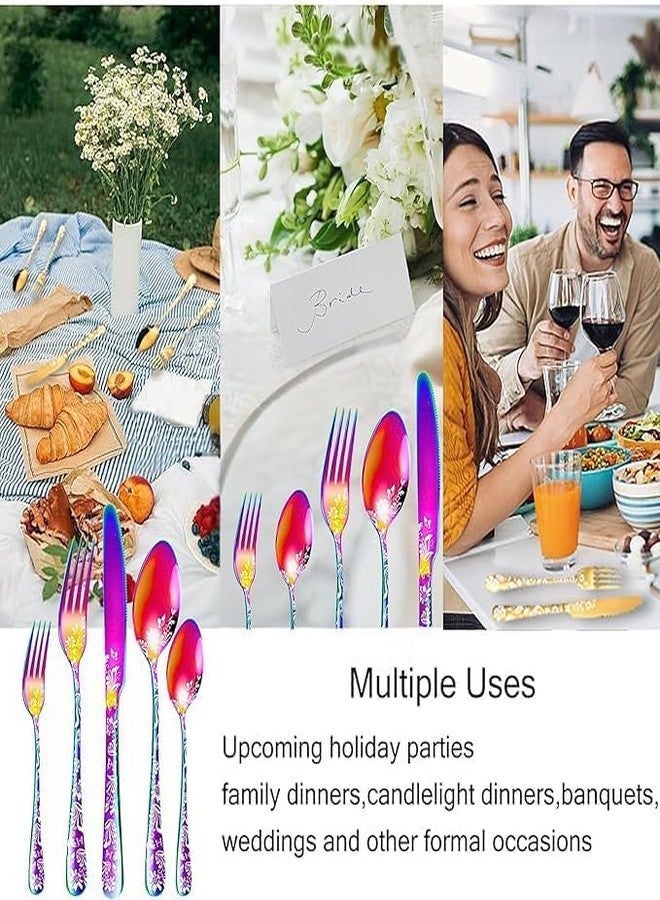 KESESU Silverware Set, KESESU 20 Pieces Stainless Steel Square Flatware Cutlery Set for 4, Modern Tableware Eating Utensils for Kitchen, Matte Finish, Dishwasher Safe – Rainbow (20, Rainbow) - Image 3