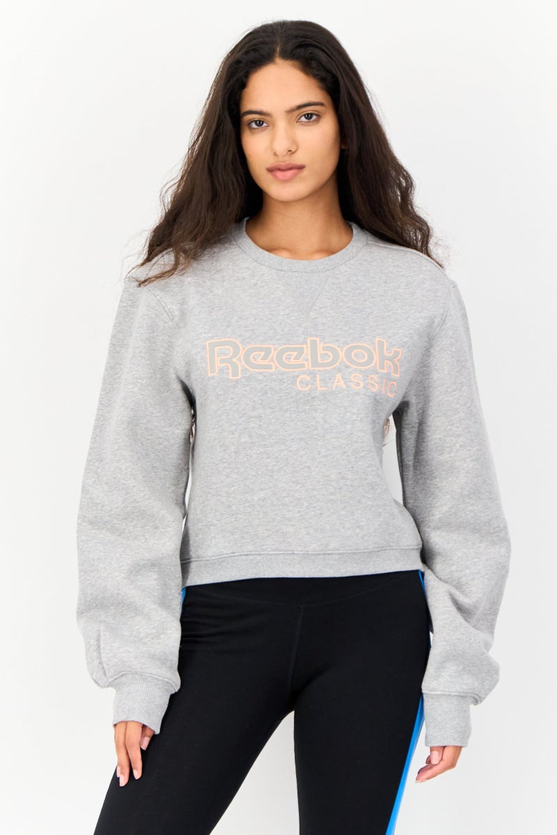 Reebok Women Sportswear Fit Embroidered Logo Long Sleeves Outdoor Sweatshirt, Grey  - Image 1