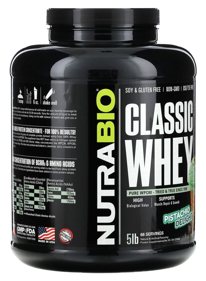 NutraBio بروتين مصل اللبن الكلاسيكي بنكهة الفستق 5 رطل (2268 جرام) - Image 2