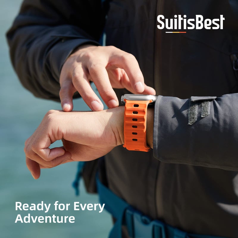 Suitisbest أشرطة رياضية متوافقة مع ساعة آبل ألترا 2 بحجم 49 مم 46 مم 45 مم 44 مم 42 مم للرجال، أساور سيليكون ناعمة مقاومة للماء بديلة لحزام ساعة آبل سيريز 10 9 8 7 6 5 4 3 SE، عبوة من 2 - Image 5