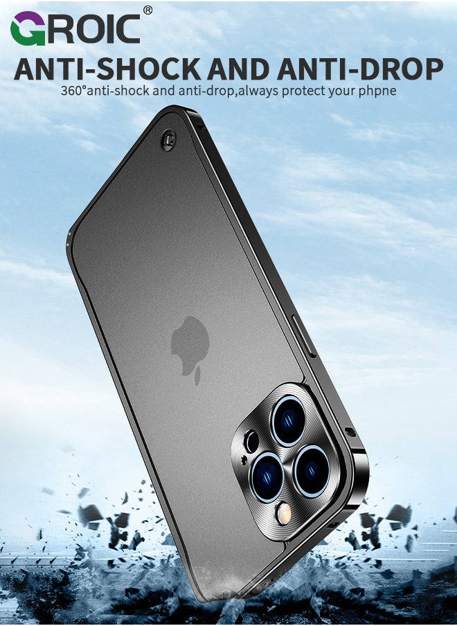 GROIC - Metal Frame Black Case for iPhone 15 Pro, Ultra Slim Frosted PC Matte Back with Lanyard Holes Lock Type Aluminum Alloy Bumper - Image 1