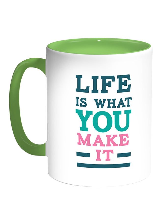 RKN Life Is What You Make It Printed Coffee Mug White/Green 11ounce - Image 1