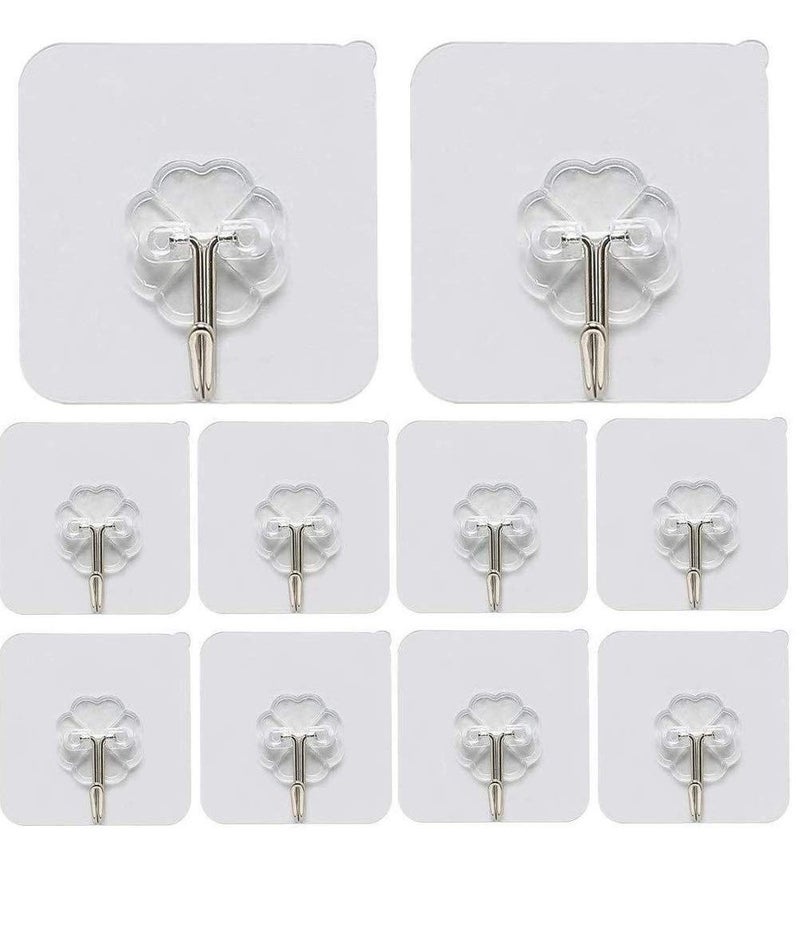 GRAB IT HeavyDuty Self Adhesive Wall Hanger Pack of 10 Pieces Transparent Plastic - Image 1