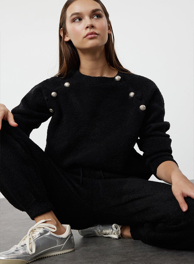 trendyol Black Boucle Yarn Textured Button Detailed Knitwear Bottom-Top Set - Image 2