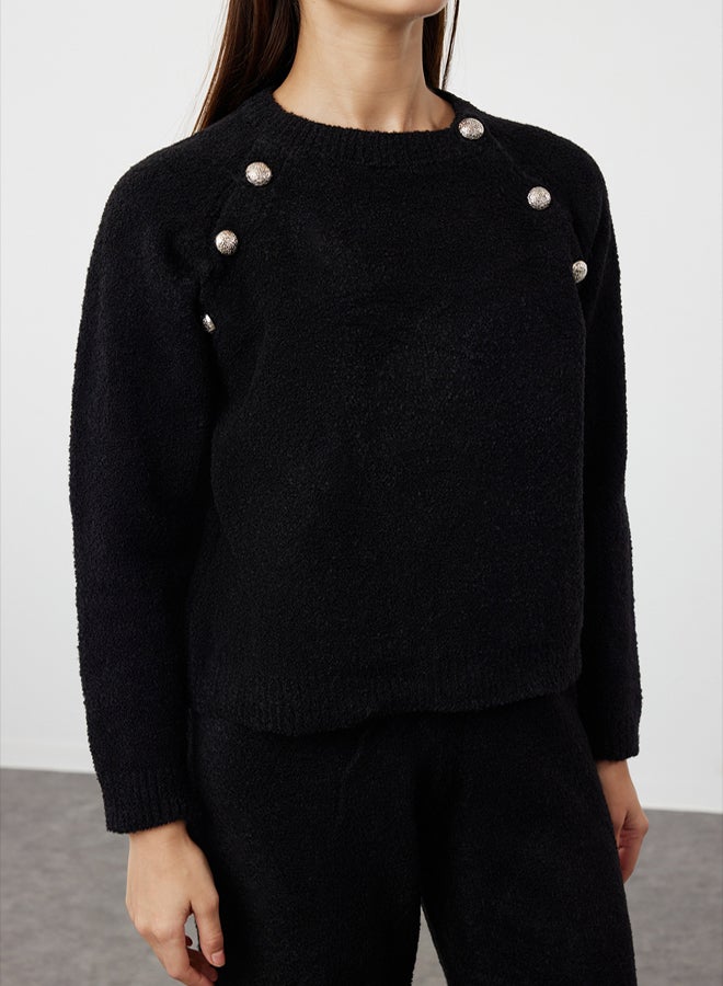 trendyol Black Boucle Yarn Textured Button Detailed Knitwear Bottom-Top Set - Image 3