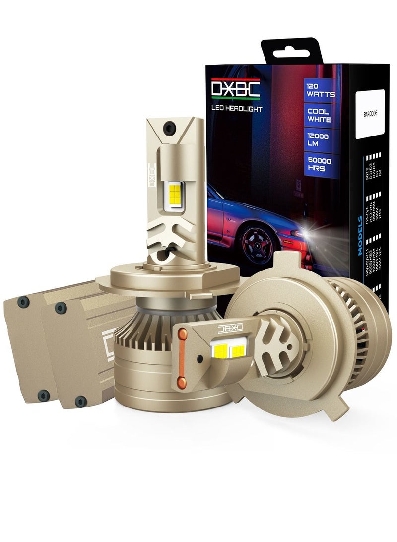 DXB-C FALCON H4/9003/HB2 LED Car Headlight Bulbs, 120W 12000LM 300% Extremely Bright Light, 6500K Cool White LED Bulb for Low Beam and High Beam Headlights, Plug and Play, IP68 - Pack of 2 - Image 1