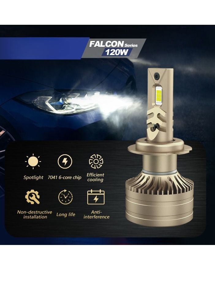 DXB-C FALCON H4/9003/HB2 LED Car Headlight Bulbs, 120W 12000LM 300% Extremely Bright Light, 6500K Cool White LED Bulb for Low Beam and High Beam Headlights, Plug and Play, IP68 - Pack of 2 - Image 4