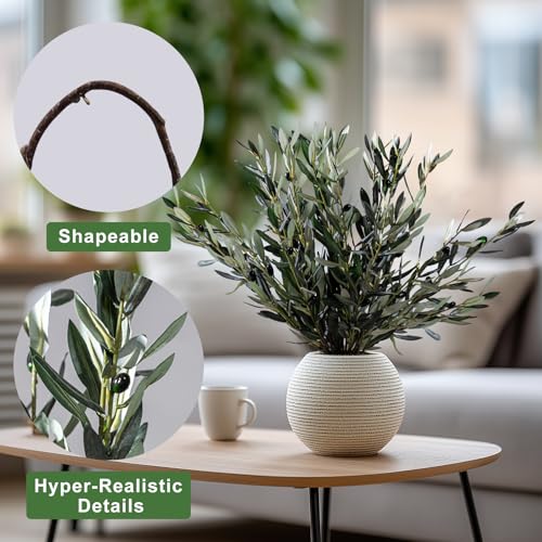 Bailikang 8PCS Premium Artificial Olive Branches for Vases - Realistic PU & Silk Faux Greenery Stems, 3 Sizes, Bendable Wire Stems, Low Maintenance Home/Office/Holiday Decor(No Vase - Image 3