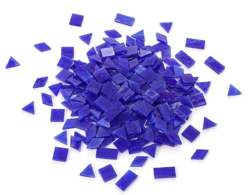 Lanyani Glass Mosaic Tiles for Art Crafts,4 Shapes Mixed Tiffany Stained Glass Pieces,200 Pieces,Square/Rectangle/Diamond/Triangle,Royal Blue - Image 1