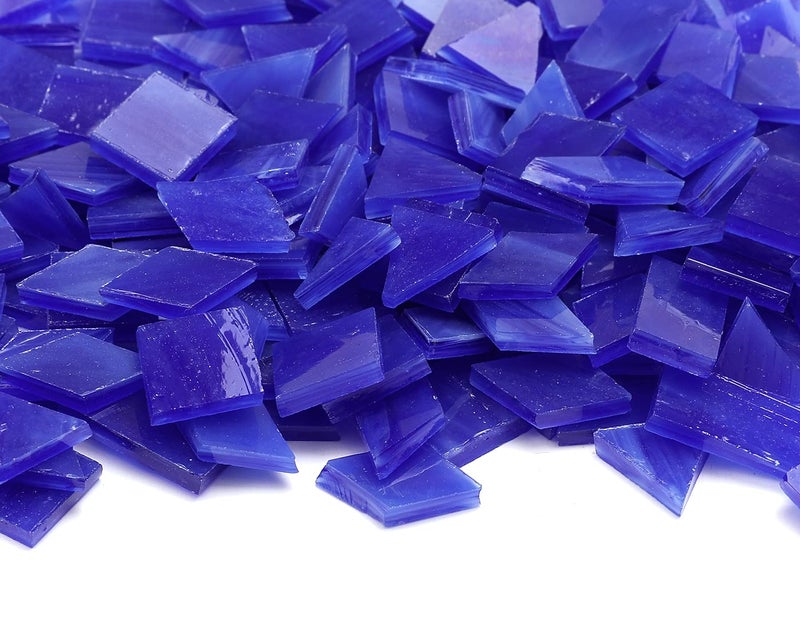 Lanyani Glass Mosaic Tiles for Art Crafts,4 Shapes Mixed Tiffany Stained Glass Pieces,200 Pieces,Square/Rectangle/Diamond/Triangle,Royal Blue - Image 2
