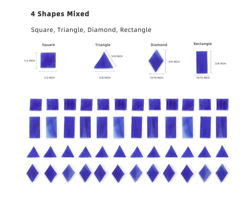 Lanyani Glass Mosaic Tiles for Art Crafts,4 Shapes Mixed Tiffany Stained Glass Pieces,200 Pieces,Square/Rectangle/Diamond/Triangle,Royal Blue - Image 3