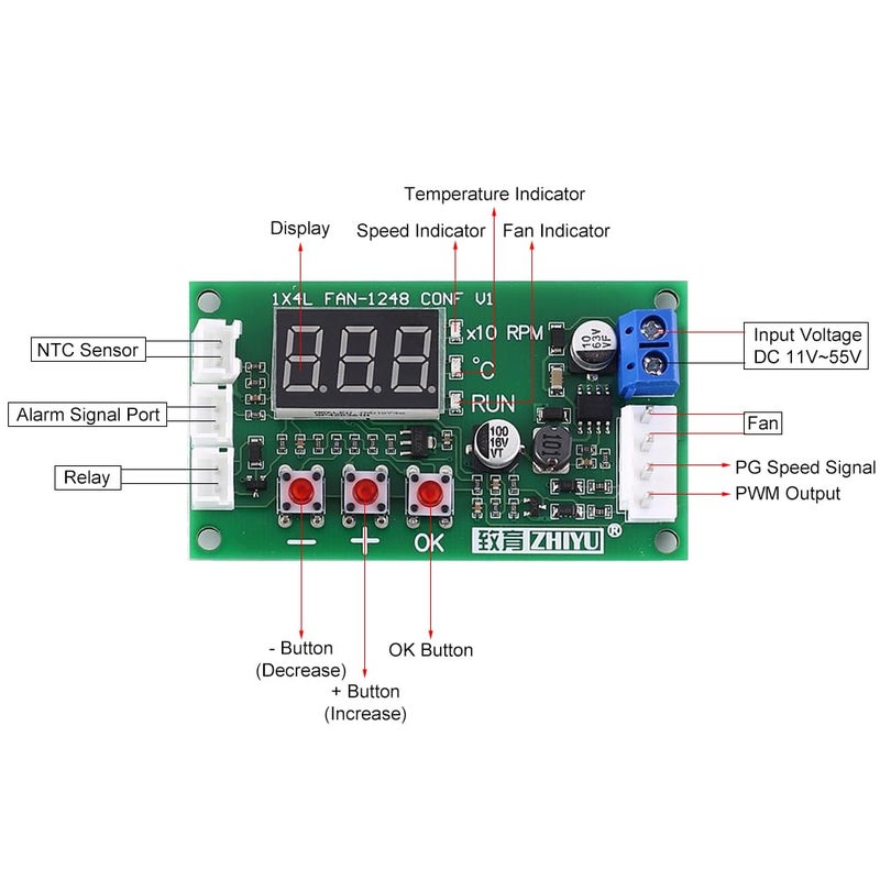 DONGKER PWM Driver Module,DC 12V 24V 48V 4-Wire Fan Temperature Controller for PC Fan/Alarm - Image 2
