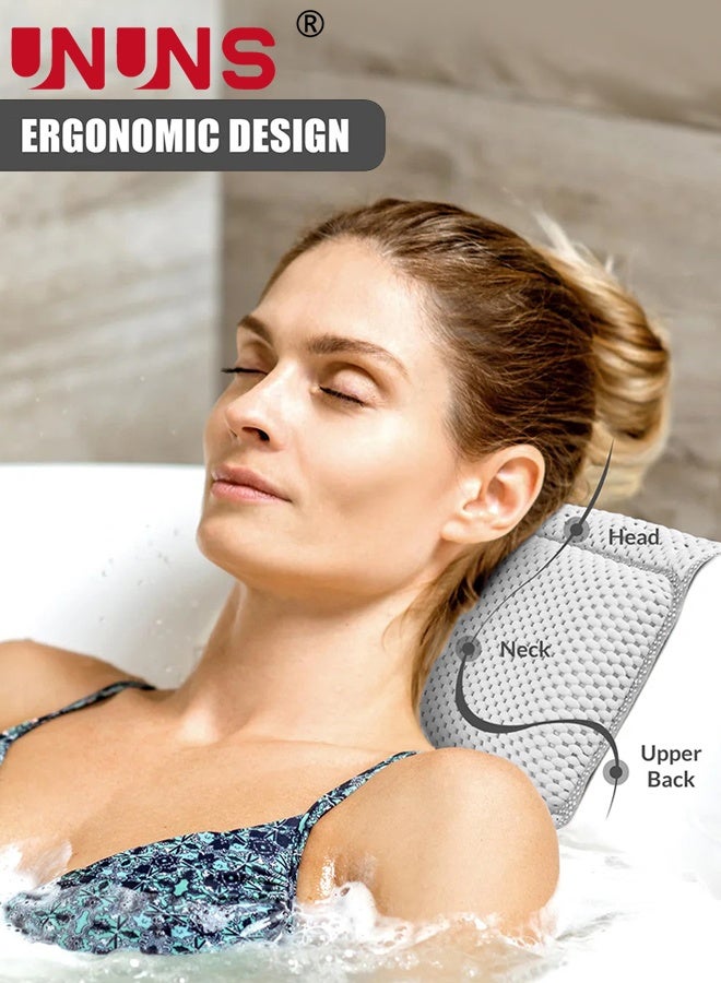 UNUNS Bathtub Pillow,Bath Pillow Non Slip Spa Bathtub Head & Neck Rest Support, Headrest with Soft 4D Mesh Fabric, Permeable Quick Drying Air Mesh Tub Pillow with 8 Suction Cups, Soft & Relaxing,Grey - Image 5