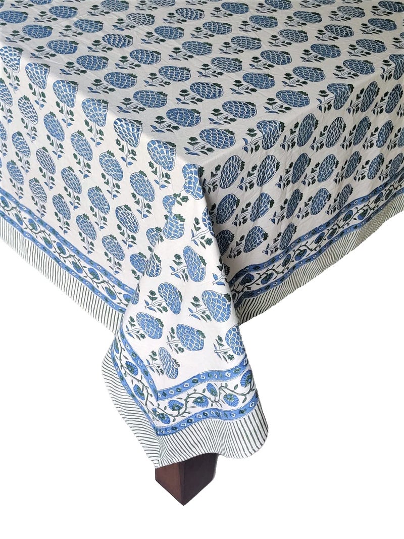 ATOSII Roma Blue 100% Cotton Boho Square Fall Tablecloth  Handblock Floral Print Table Cloth Linen for Kitchen Dining I Parties  Outdoors  Weddings  Christmas  Thanksgiving Decor 60 X 60 Inches - Image 3