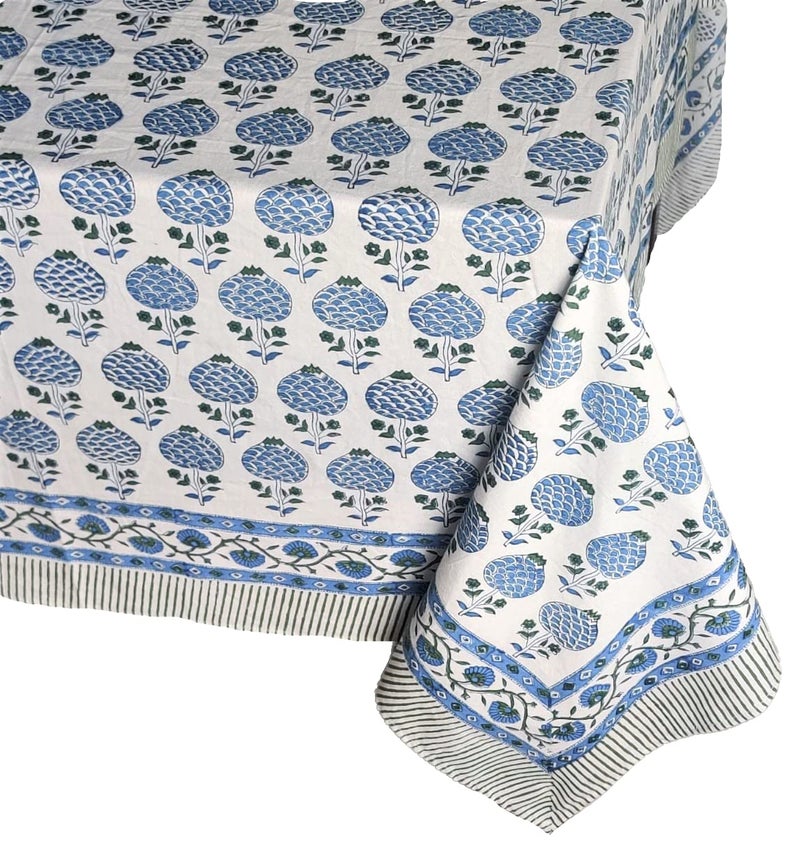 ATOSII Roma Blue 100% Cotton Boho Square Fall Tablecloth  Handblock Floral Print Table Cloth Linen for Kitchen Dining I Parties  Outdoors  Weddings  Christmas  Thanksgiving Decor 60 X 60 Inches - Image 5