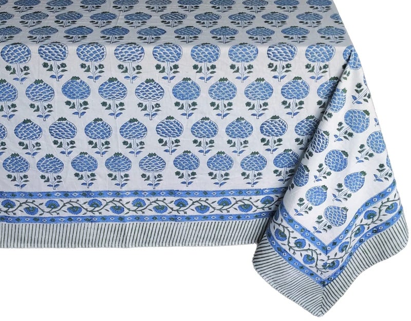 ATOSII Roma Blue 100% Cotton Boho Square Fall Tablecloth  Handblock Floral Print Table Cloth Linen for Kitchen Dining I Parties  Outdoors  Weddings  Christmas  Thanksgiving Decor 60 X 60 Inches - Image 2