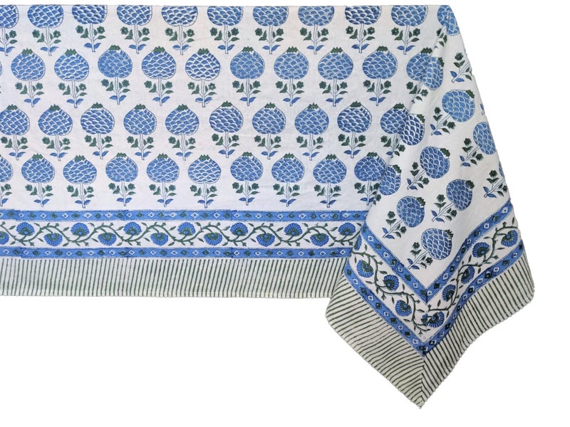ATOSII Roma Blue 100% Cotton Boho Square Fall Tablecloth  Handblock Floral Print Table Cloth Linen for Kitchen Dining I Parties  Outdoors  Weddings  Christmas  Thanksgiving Decor 60 X 60 Inches - Image 4