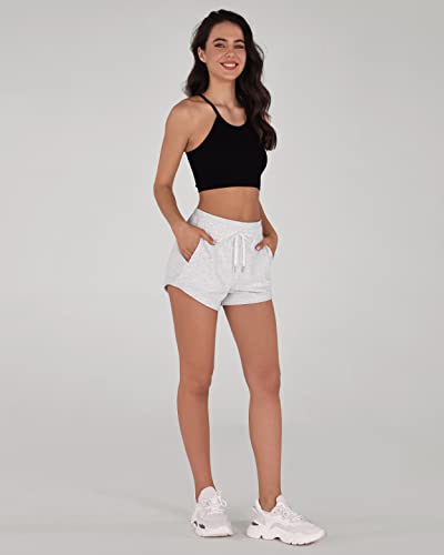 ODODOS Women's Sweat Shorts with Pockets Cotton French Terry Drawstring Summer Workout Casual Lounge Shorts, White Heather, Medium - Image 5