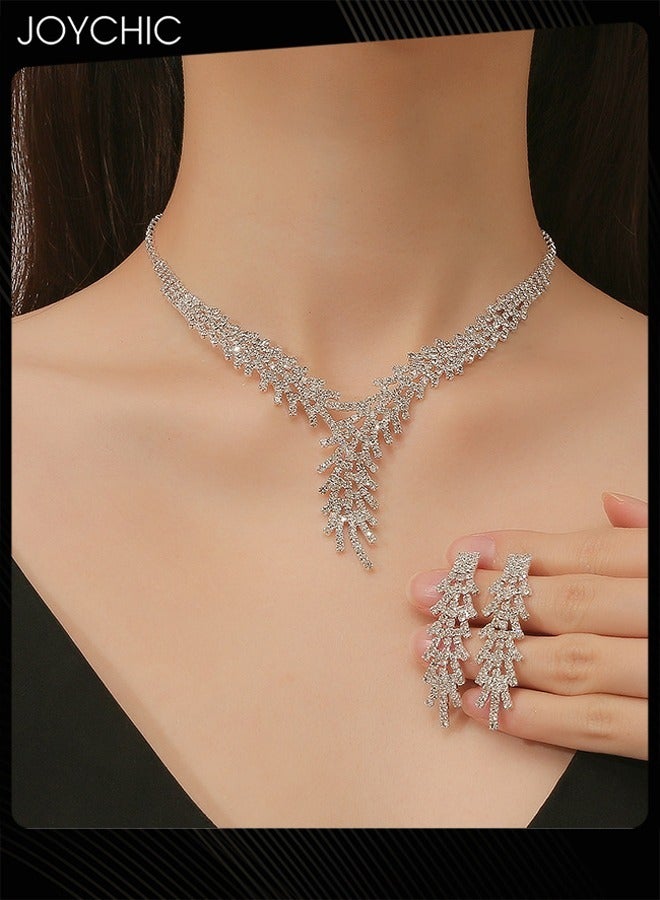 Joychic 2 Piece Women Fashion Claw Chain Rhinestone Necklace Earrings Set Dress Dinner Necklace Clavicle Chain Accessories - Image 1