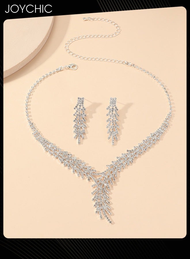 Joychic 2 Piece Women Fashion Claw Chain Rhinestone Necklace Earrings Set Dress Dinner Necklace Clavicle Chain Accessories - Image 2