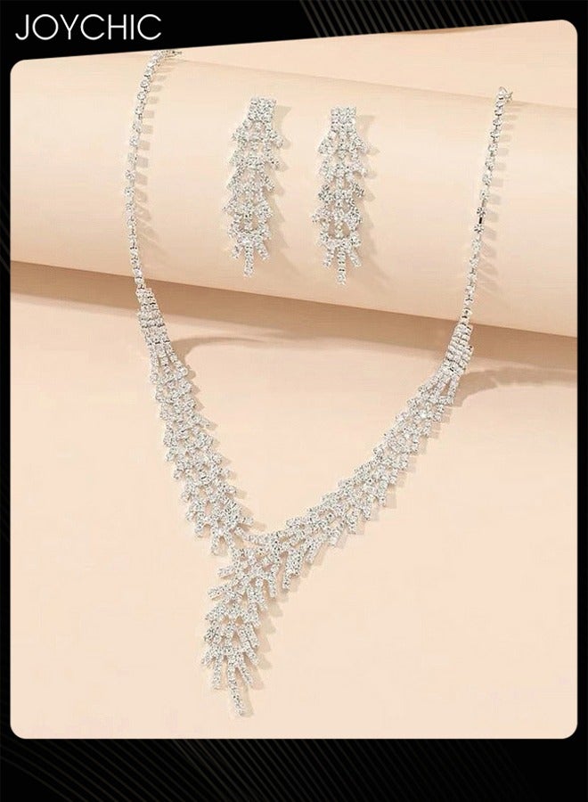 Joychic 2 Piece Women Fashion Claw Chain Rhinestone Necklace Earrings Set Dress Dinner Necklace Clavicle Chain Accessories - Image 3