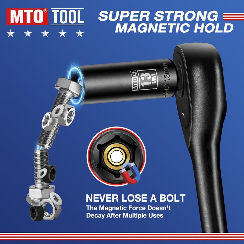 MTO 14-Piece 1/4" Drive Magnetic Deep Impact Socket Set, Metric Size (4mm-15mm) 6 Point Sockets - Image 3