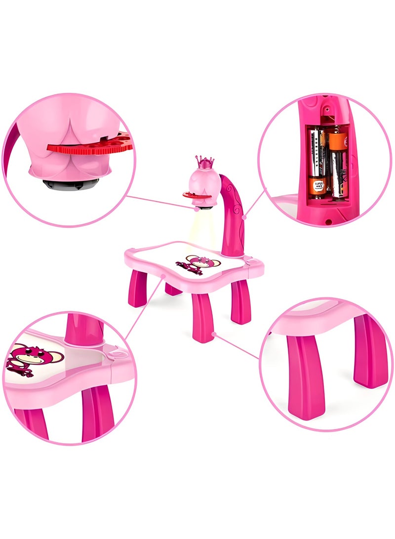 MAGIC VAULT طاولة تعليم للأطفال مع جهاز عرض ذكي وطاولة رسم للأطفال مع موسيقى خفيفة وأداة تعليمية للأطفال وطاولة رسم (وردي) - Image 2