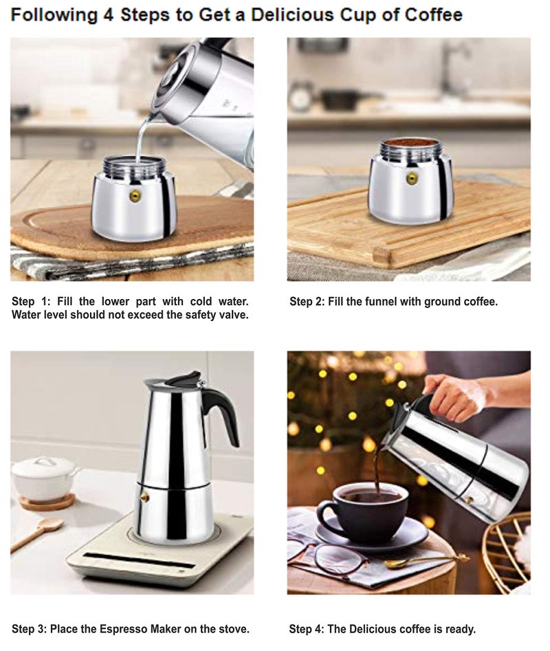 KenBerry Cafe Zest Stainless Steel Stovetop Italian Coffee Percolator | Induction Stove Compatibe | Moka Pot Espresso Maker | Mocha Pot Authentic Coffee Brewer- (2 Cups), Silver - Image 5